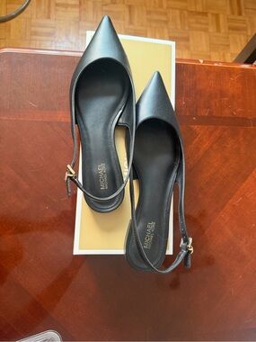 Michael Kors Amali Black Pointed Leather Slingback Flat